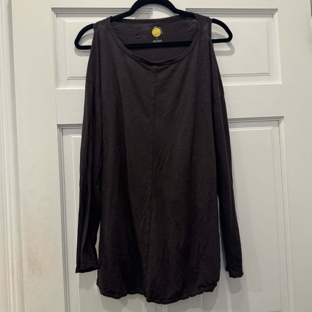 DAILY PRACTICE Anthropologie Soft Cotton Modal Long-Sleeve Top Cutout Grey XL